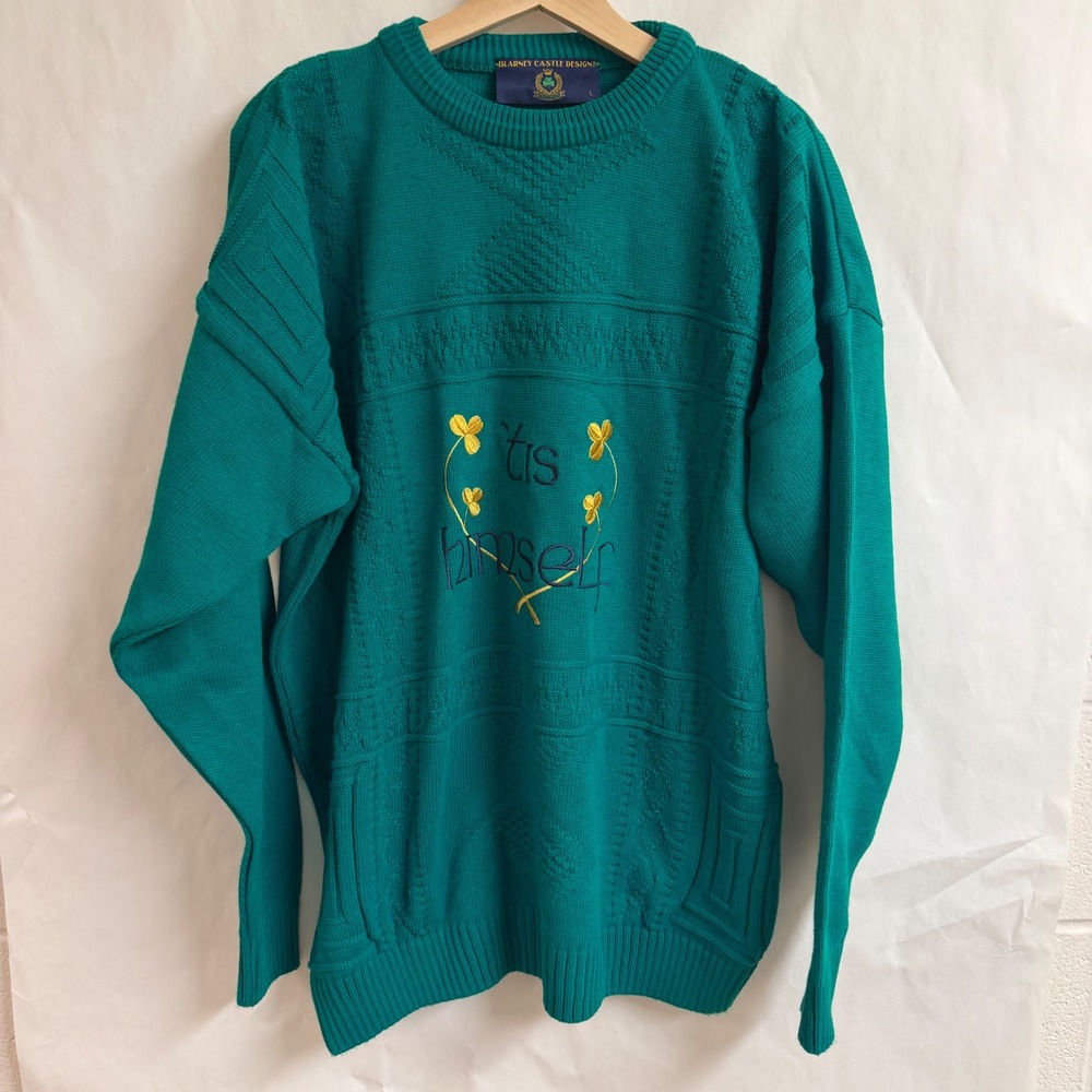 Blarney Castle Designs Mens Large‎ Green Tis Himself Shamrock Sweater Ireland